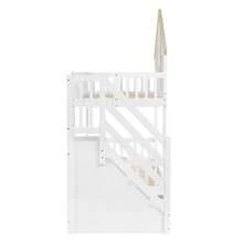 Bunk Bed, Children's Bed, With Contrasting Safety Rail, With Window, Two Drawers With Casters, Stairs With 4 Storage Compartments, Pine+MDF, White+Natural, 90x200cm - White - View 11