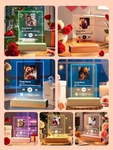 1pc Custom Music LED Night Light, Custom LED Music Plaque, Personalized Led Lamp With Picture And Wooden Base, Personalized Song Acrylic Plaque, Custom Picture Song Lamp, Music Photo Plaque Gift, Light Up Music Plaque, Valentines Gift, Couple Gift, First Wedding Anniversary Gift - Classic - Base B (Seven Color Light) - View 2