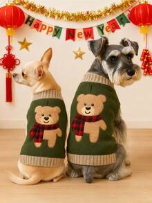 1pc Pet Cat & Dog Stretchy Soft Teddy Bear Embroidery Sweater Knitted Shirt For Fall And Winter Season - Army Green - View 12