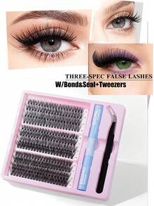 240/232PCS DIY Lash Extension Kit Individual & Cluster Lashes 10-16mm Mixed Lengths With Glue Sealant Tweezers For Daily & Party Makeup Faux Mink Material Soft Texture Ultra-Thin Band Ultra-Lightweight Long-Lasting - Black - View 1