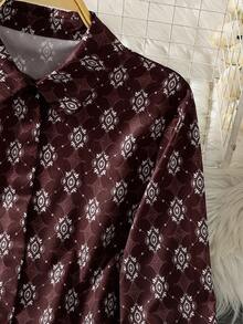 Women's Long Sleeve All-Over Print Casual Arabic Style Top - Multicolor - View 3