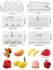 Silicone Mold For Baking Mousse Cake, Dessert, Pastry, Chocolate, Fruit Pudding, Jelly, Ice Cream, Christmas Cake Decoration Mold, Non-Stick And Easy Demold, Shapes: Raspberry, Apple, Mango, Banana, Peach, Coconut, Hazelnut, Lemon - Multicolor - View 13