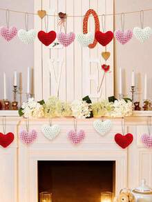 3件套情人节手工钩编爱心花环套装，经典风格布艺爱心主题悬挂装饰，DIY手工爱心饰品，是情人节派对、办公室和家居装饰的理想之选。 - 彩色 - 查看 3