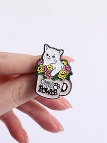 QIHOO 2pcs Animal Flowerpot Enamel Needle Cute Cat And Dog Brooch Lapel Badge Jewelry Gift For Friends