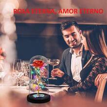 zxr Cúpula de Cristal con Rosa encantada para Siempre diseño de  Rosa Flower de lámina Oro 24 Quilates con Luces LED romántico Regalo para Novia San Valentín Navidad Rojo125 - Rojo - Ver 2