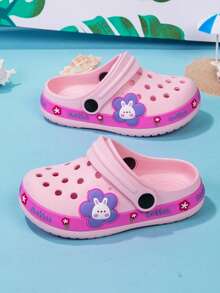 1 Pair Kids Soft EVA Breathable Non-Slip Wear-Resistant Beach Sandals, Cartoon Animal Round Toe Design, Cute Rabbit For Girls, Floral For Boys, Summer - Pink - View 6