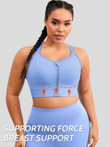 1 Stück Sport-BH-Tanktop in Große Größen für alle Jahreszeiten mit Frontreißverschluss, Cut Out Rückendesign mit verstellbaren Trägern, Rückenstütze, Brustlift und Korrektur von Hängung, Fitness-BH - Blau - Übersicht 4