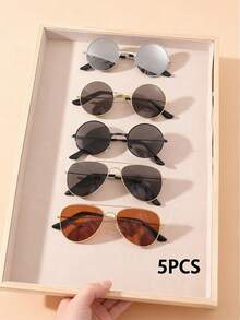 5 Pairs Retro Round Metal Frame Children's Sunglasses, Suitable For Daily Wear, Travel And Beach - Multicolor - View 1