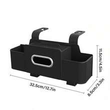 3-In-1 Car Rear Seat Organizer Bag, Multi-Functional Car Seat Back Storage Box, Multi-Functional Car Rear Seat Storage Organizer Bag - With 2 Cup Holders, Tissue Box, And Hooks. - Black - View 2