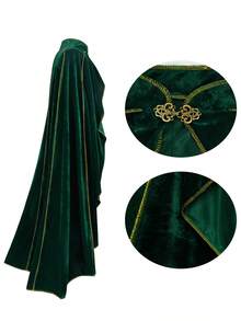 男士绿色连帽斗篷，金色镶边，适合巫师/魔法师/女王服装、万圣节动漫角色扮演表演