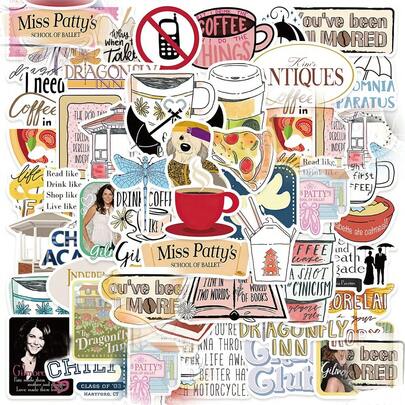 50 piezas Juego de pegatinas con tema de serie de TV, pegatinas de series de TV, pegatinas decorativas de series de TV, pegatinas de vinilo resistentes al agua para monopatín, equipaje, portátil, parachoques, suministros para fiestas