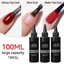 AiFer 3件套，100毫升免擦拭亮面甲油、底油和哑光甲油，持久光泽，适合居家美甲和美甲沙龙DIY美甲护理