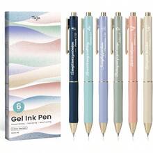 Taja Gel Pens, 6 Pcs Quick Dry Black Gel Ink Pens, 0.5mm Fine Point Smooth Writing Pens For Journaling And Te Taking, Cute Aesthetic Pens For Women & Men-Pastel - 粉彩聖經 - 查看 9