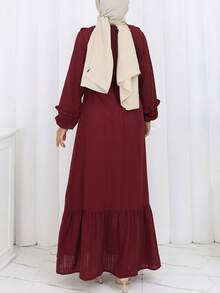 Women's Elegant Casual Solid Color Ruffle Trim Patchwork Lantern Sleeve Dress With Tie Waist, Loose Fit Long Dress For Holiday, Wedding, Daily Wear, Red Spring - Burgundy - View 5