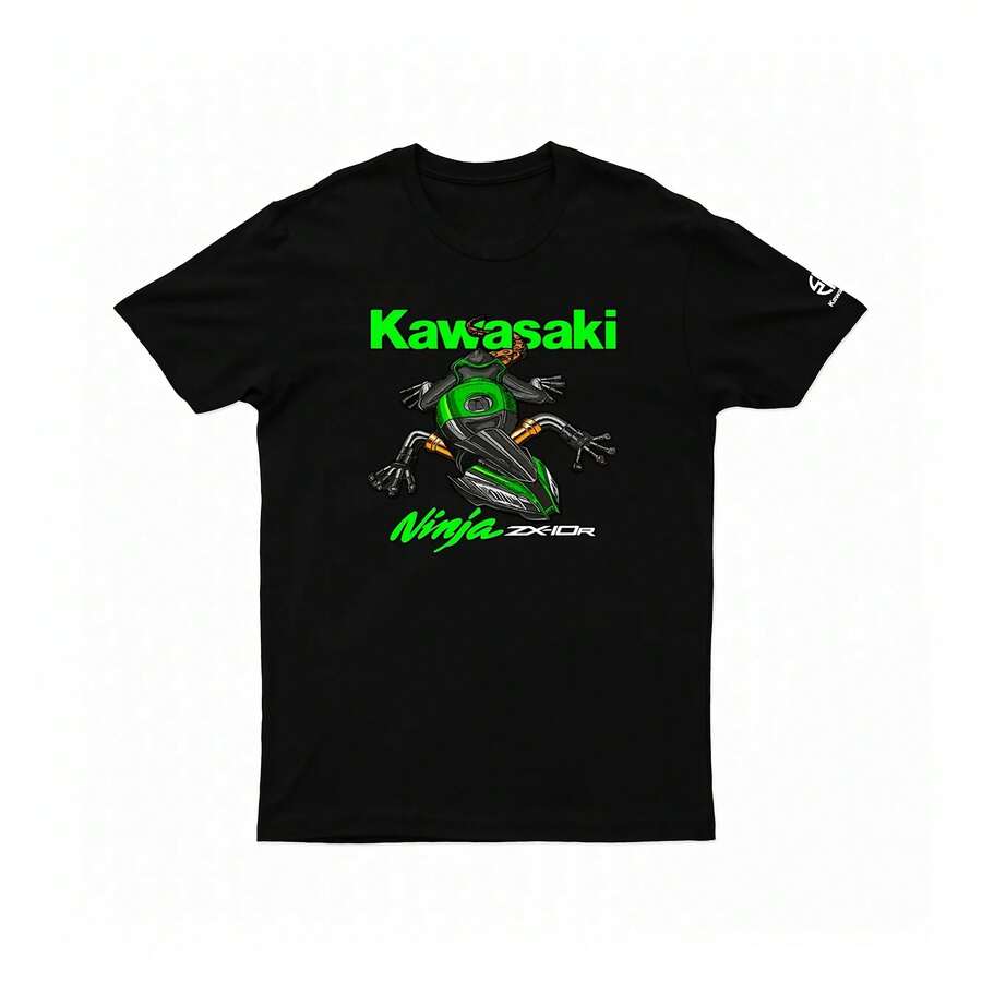 Kawasaki Zx10r Cotton T-Shirt, The Newest Classic Summer T-Shirt For Outdoor Cycling, For Adults, Loose Fit, For Exercise, Off-Road And Motorcycling. - 黑色 - 查看 1