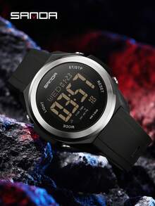 SANDA 2199 Nouvelle montre électronique numérique mode homme, multifonction étanche avec alarme, rétroéclairage coloré, montre pour étudiant - Noir - Voir 3