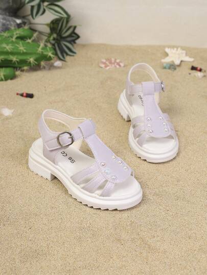 This Fashionable Summer Girls' Sandals Feature A Brand New Design With Woven Shoelaces, Rhinestone Accents, And Hook And Loop Fasteners, Combining Style, Elegance And Functionality, Suitable For Sports And Beach Wear.