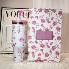 40oz Floral Series Mug Gift Box, Double-Layer Stainless Steel Material, 24-Hour Hot And Cold Sports Water Bottle, Leak-Proof Water Bottle, Perfect For Outdoor Picnics, Gyms, Dormitories, Yoga, Office Commuting, Road Trip Essentials, Summer Drinks, Ice Drinks And Hot Drinks. - 白色繁花+禮盒 - 查看 4