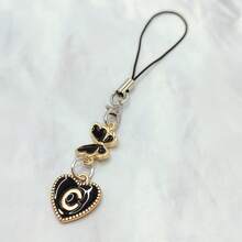 1pc Metal Heart & English Letter A-Z Pendant Phone Lanyard, Black Vintage Style A-Z Letter & Elegant Butterfly Phone Charm