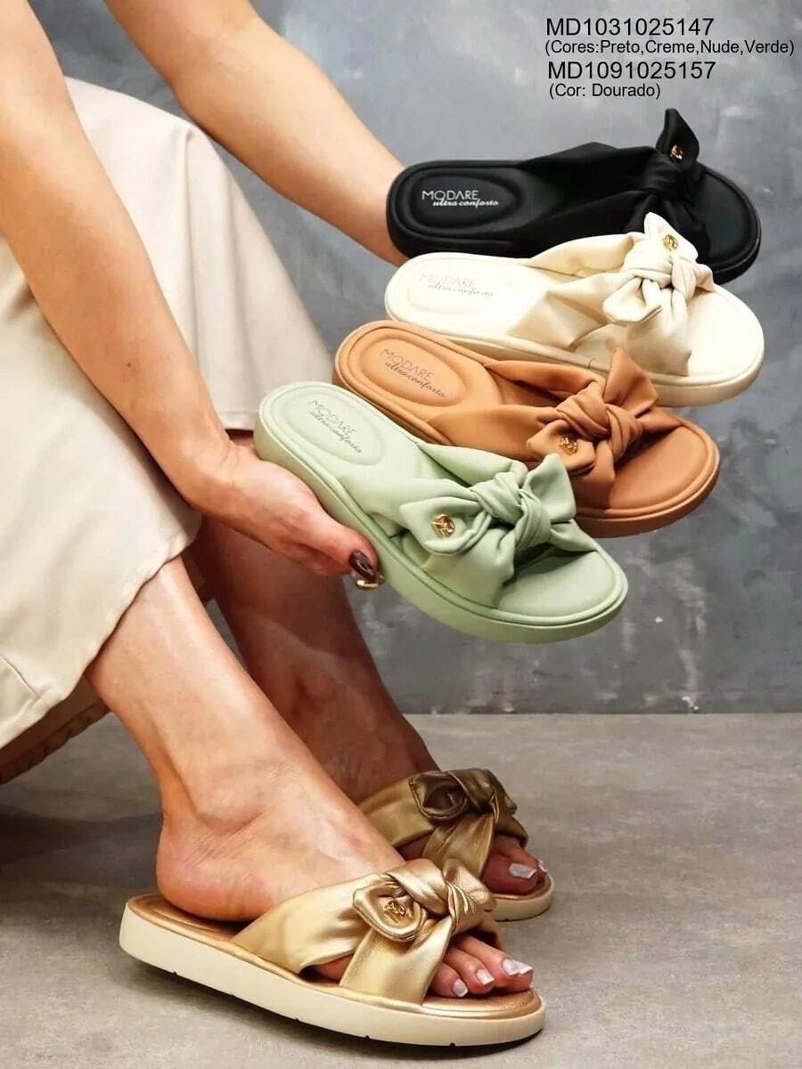 Modare 7208.101 Chinelo Confort Feminino Ortopédico Leve lacinho Birken - Verde - Visão 1