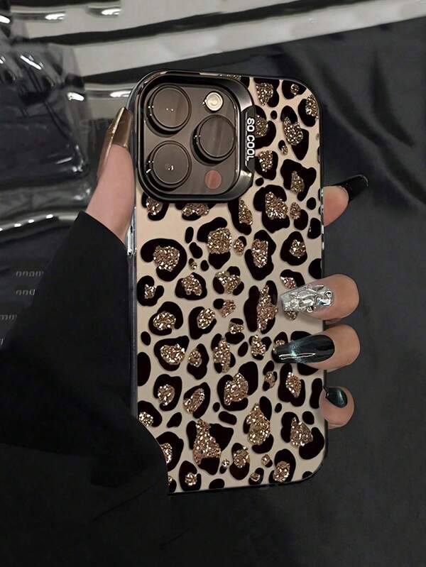 1 pieza Funda protectora para teléfono con estampado de leopardo brillante y pintura colorida, cubierta resistente a golpes compatible con iPhone 14, 13, 13 Pro, 13 Pro Max, 11, 12, 12 Pro, 15, 15 Pro, 15 Pro Max, 16, 16 Pro, 16 Pro Max