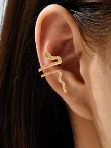 1pc New White Snake-Shaped Zirconia Ear Cuff Non-Piercing Earring - Yellow Gold - View 9