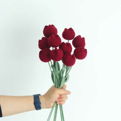 1/3/6/10个手工钩编郁金香装饰品。仿真花，栩栩如生，手工编织，毛线花。可作为礼物送给她、母亲、老师，或作为餐厅、客厅、卧室、婚礼和派对的家居装饰，也适合户外装饰。适用于新年、情人节、复活节、母亲节、开学季、婚礼、生日和其他节日。