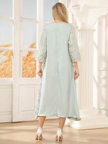 ASBB 重工刺繡金色亮片阿拉伯女款 JALABIYA 圓領金色領結綠色優雅洋裝，2026年秋季派對度假休閒穿著 - 薄荷綠 - 查看 11