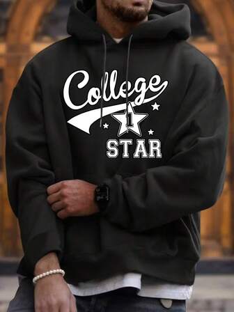 1 Stück Unisex Kapuzenpullover in Große Größen mit Sternenmuster, thermisch gefüttert, lässige Outdoor-/Pendlerkleidung, Herbst/Winter