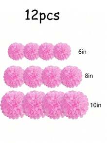 12pcs Valentine's Day Party Decoration Paper Flower Balls, Pink Paper Flower Balls, Birthday Party Background Decor Pom Poms, Suitable For Valentine's Day, Birthday, Holiday Decoration, Anniversary, Wedding Decoration