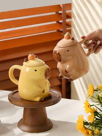 1 st unik kreativ kapybaramugg, söt högkvalitativ keramikmugg med handtag och lock, udda födelsedagspresent till pojkvän/flickvän, praktisk frukostmjölkkopp för hemmabruk