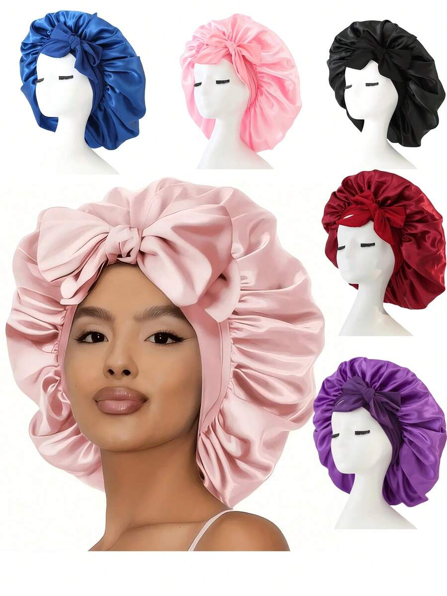 1件装奢华缎面丝绸睡眠帽 - 可调节舒适抽绳 - 男女通用护发产品，适用于沙龙、酒店、运动、居家使用，也可作毛巾或面巾使用。