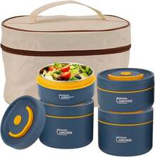 Juego de Contenedores de Almuerzo Aislados, Fiambrera Bento Apilable Portátil, Contenedor Térmico para Alimentos, Tarro de Comida Caliente de Boca Ancha con Bolsa - 3 piezas - Ver 10