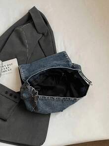 New Fashionable And Versatile Shoulder Bag Ins Crossbody Bag Shopping Bag Work Commuting Bag College Student Class Bag Slouchy Style Casual Tote Bag Japanese Minimalist Crossbody Bag Large Capacity Shoulder Bag - 藍色 - 查看 6