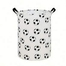 1 pieza Cesta de almacenamiento grande con estampado de fútbol, Cesta de lavandería/Baño/Decoración del hogar/Caja de almacenamiento circular plegable, Cestas/Cajas/Ropa, Cestas de lavandería - Multicolor - Ver 3
