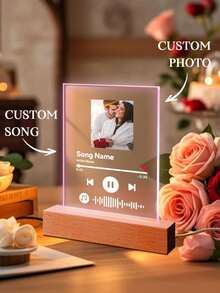1pc Custom Music LED Night Light, Custom LED Music Plaque, Personalized Led Lamp With Picture And Wooden Base, Personalized Song Acrylic Plaque, Custom Picture Song Lamp, Music Photo Plaque Gift, Light Up Music Plaque, Valentines Gift, Couple Gift, First Wedding Anniversary Gift - Classic - Base B (Seven Color Light) - View 1