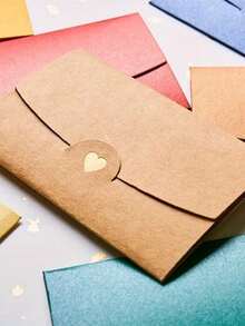 10个/包迷你贺卡信封，烫金心形设计信封，彩色小信封，珠光信封配金色烫金心形，哑光信封配心形封口，适用于婚礼、订婚、情人节、圣诞节、生日等场合 - 10.5*7CM - 查看 6