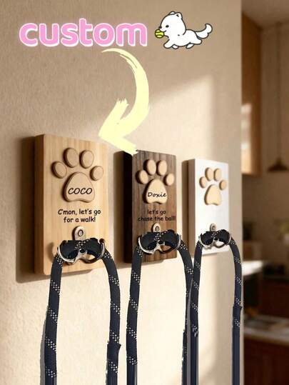 Personalized Custom Text Leash Hook, Custom Name Wooden Wall Hook For Dog Leash, Customizable Word Cartoon Hook Ornamental, Cat Stylish, Personalised Wooden Dog Leash Hanger, Dog Lead Holder, Handmade Dog Sign, Leash Storage, Wood Sign