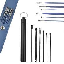 12PS Innovative Spring Ear Wax Cleaner Tool Set Ear Pick Ear Wax Removal Kit - Black+Blue - View 1