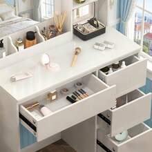 Large Dressing Table Dresser Vanity Set + 10LED Bulbs Mirror For Christmas Gifts - White - View 7