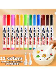 8/10/20pcs Magic Water Color Pens With Spoon, DIY Creative Handicraft, Erasable, Floating Pens, Watercolor, Family Interactive Parent-Child Set - Multicolor - View 8