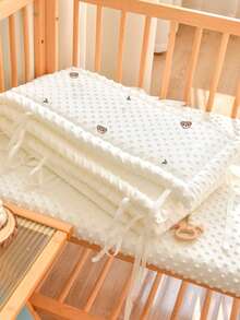 1件婴儿床围垫，一体式柔软加厚床栏保护垫，绣有小熊图案，可水洗床衬垫和床围布套 - 小熊刺繡 - 查看 8