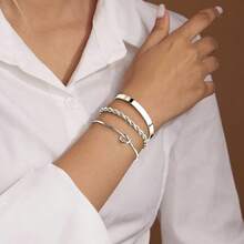 Set Of 3 Exquisite Women's Bracelets: Heart Knot Bracelet + Sparkly Bracelet + Twisted Rope Bracelet - Bạc - Xem 3