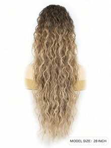 28英寸长波浪卷发马尾夹式接发，多层耐热合成纤维，波浪卷发耐热纤维假发，男女通用，易于佩戴，黑棕色长款接发，适合派对和日常造型，适合所有肤色，基础款，高温纤维，外观自然。 - 漸變金色 - 查看 3