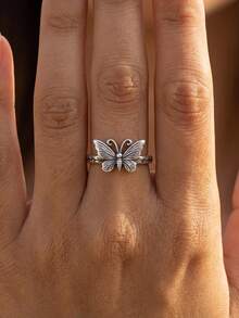 1枚简约独特925纯银复古蝴蝶藤蔓男女通用戒指，精美珠宝礼品 - 蝴蝶藤曼 - 查看 5