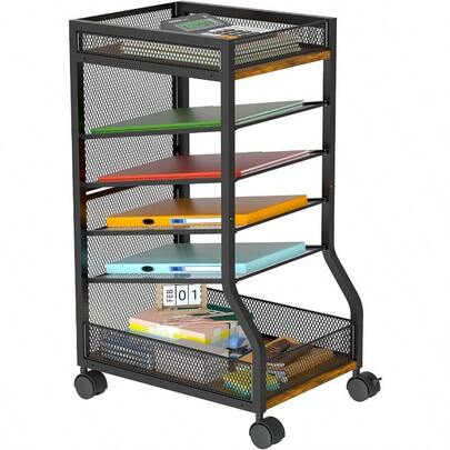 6-Tier Standing File Organizer For Office Organization Under Desk File Holder With Sliding Mesh Paper Letter Trays Slim Rolling File Cart With Wheels For Home/Office/Study