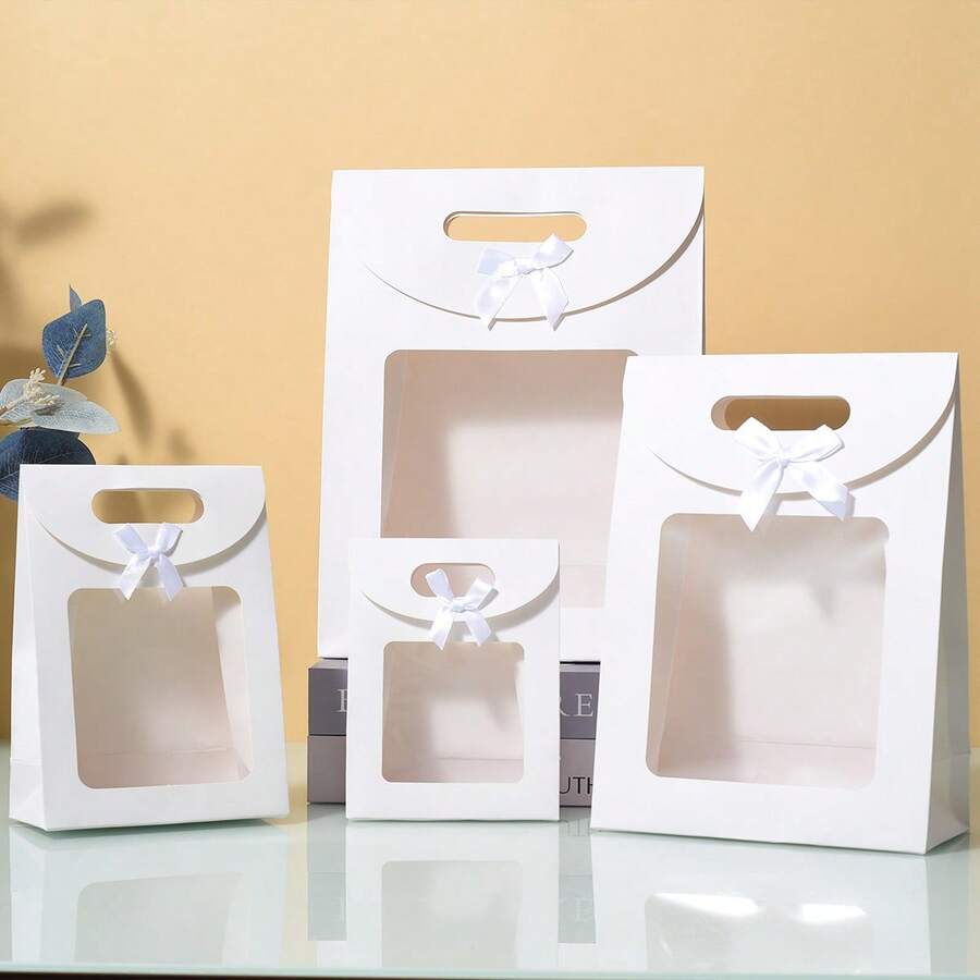 5pcs White Bowknot Window Display Handbag, Gift Tote Bag For Weddings, Parties, Christmas, Birthdays - White - View 1