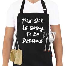 BBQ Funny Apron For Men, Chef Bib Apron With 2 Pockets, Adjustable Neck Strap And 40\ Long Ties - Best For Kitchen CooFKing, Grilling, BaFKing, Gardening - Black,Black13 - Black13 - 查看 1