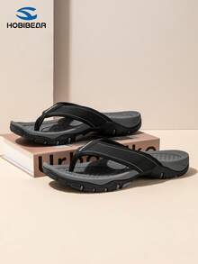 HOBIBEAR 1 Pair Men's Lightweight Casual Slippers, Breathable Indoor Flip Flops, Outdoor Beach Sandals - Black and Gray - View 5