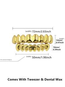 AINTTBY Bộ 1/2 chiếc răng giả mạ vàng 18K phong cách Hip Hop, 8 răng giả mạ vàng sáng bóng, trang phục dự tiệc Halloween unisex. - Bạc - Xem 4